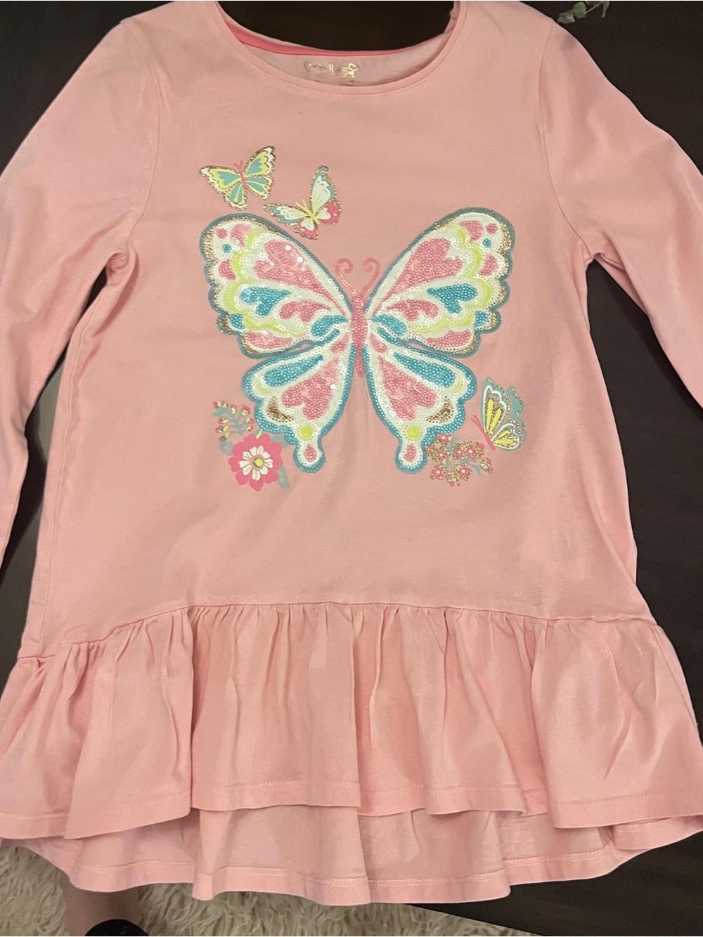 Cynthia Rowley girls Pink Butterfly Ruffle Long-Sleeve Top